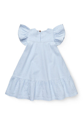 Kjole Seersucker Frill Sky Blue w Cream Stripe/Ocean Blue