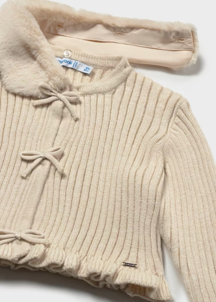 Cardigan Faux Fur Bow Milk Heather