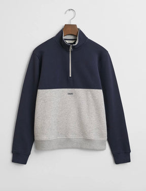 Genser Half Zip Blocked Light Grey Melange