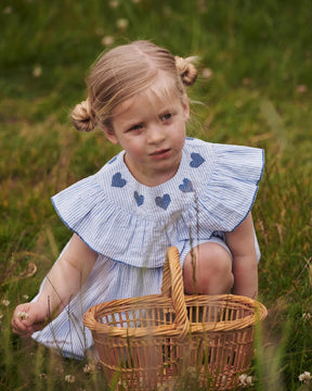 Kjole Seersucker Dress Heart Sky Blue w. Cream Stripe/Ocean Blue