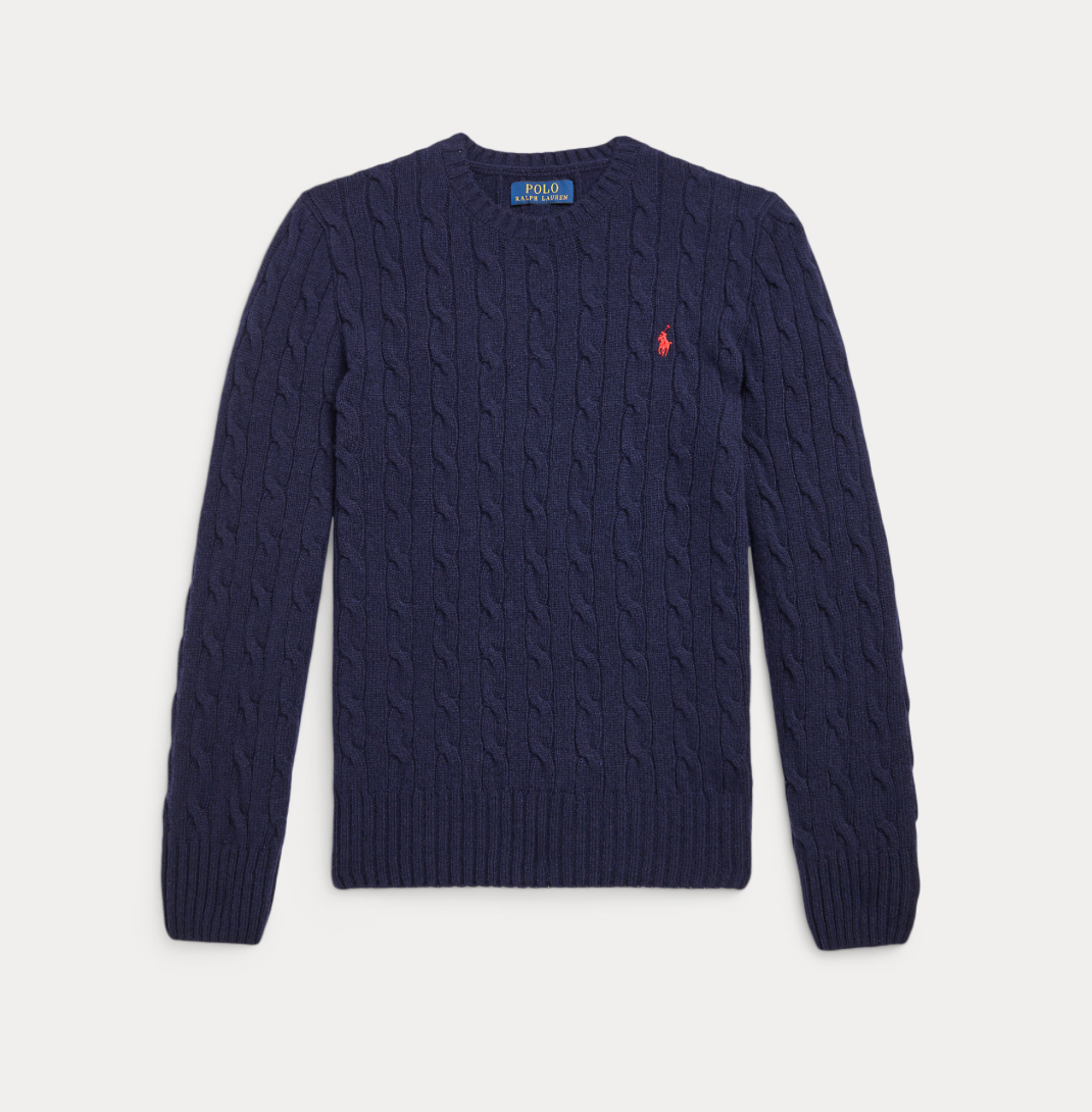 Genser Cable Wool Cashmere Hunter Navy