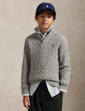 Genser Halfzip Cable-Knit Andover Heather