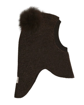 Balaclava Alpaca Rompoms Dark Brown Melange