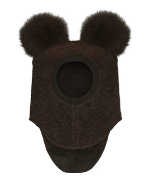 Balaclava Alpaca Rompoms Dark Brown Melange