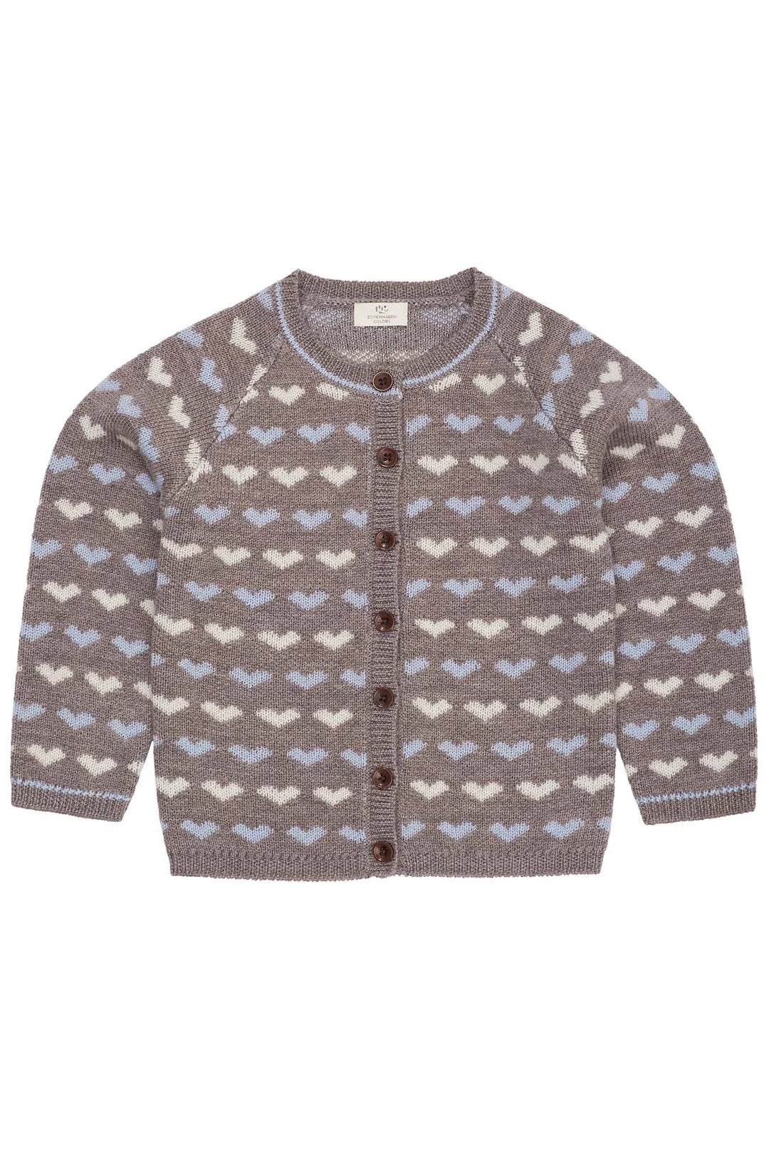 Cardigan Merino Heart Natural Mel/Dusty Blue Comb