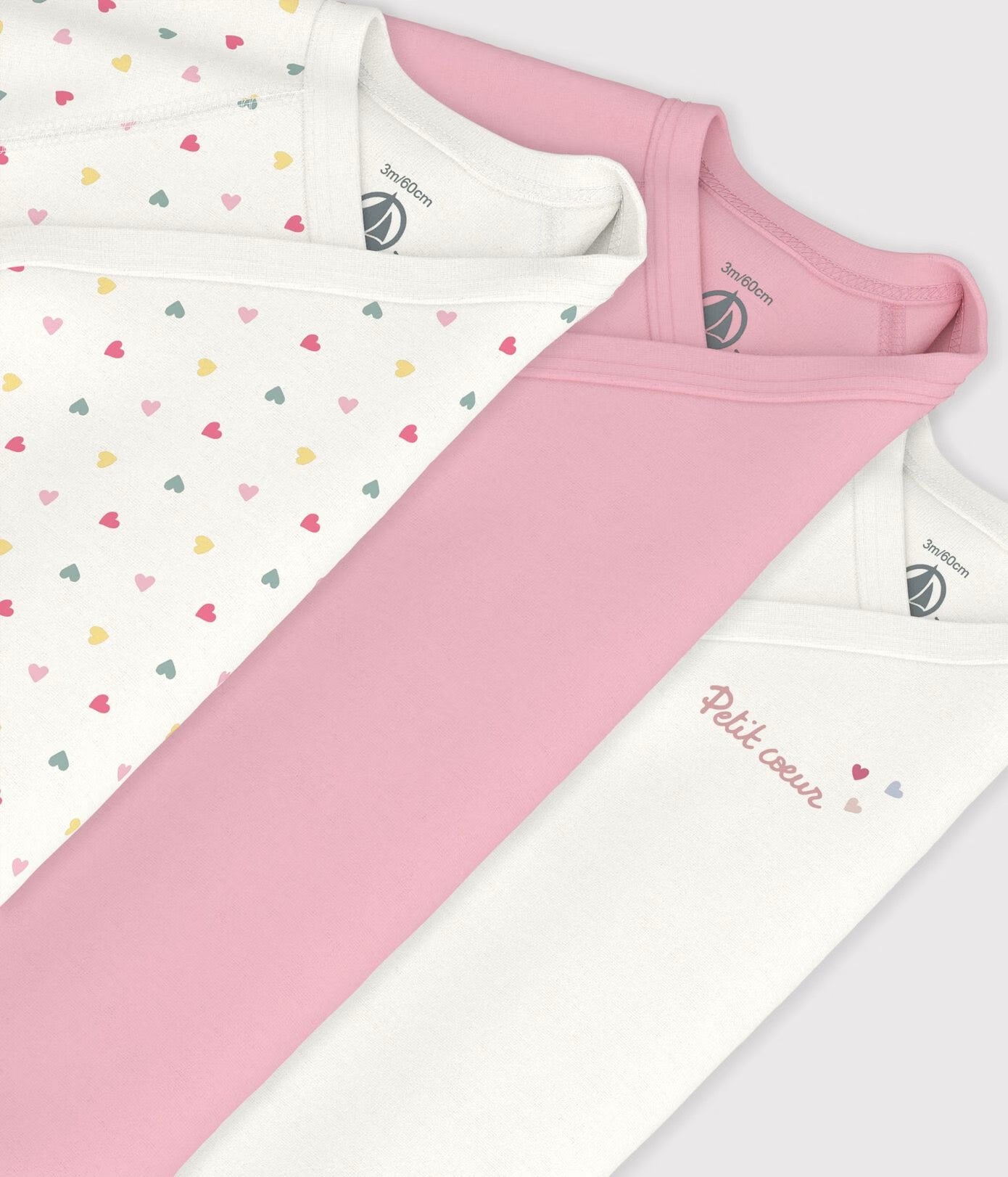 Body 3pk Hvit/Rosa/Hjerter