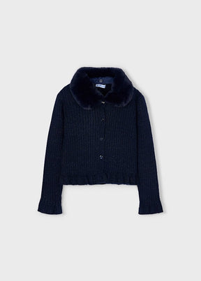 Cardigan Faux Fur Collar Navy
