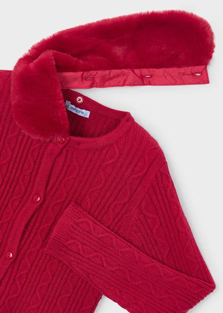 Cardigan Knitted Faux Fur Red
