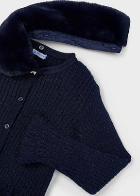 Cardigan Faux Fur Collar Navy