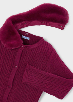 Cardigan Knitted Faux Fur Raspberry