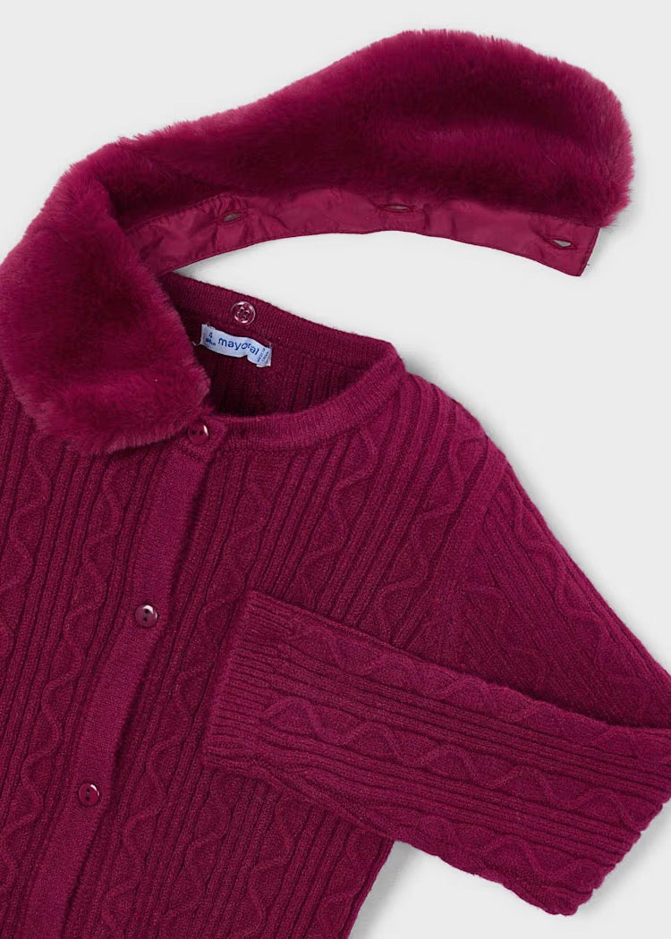 Cardigan Knitted Faux Fur Raspberry