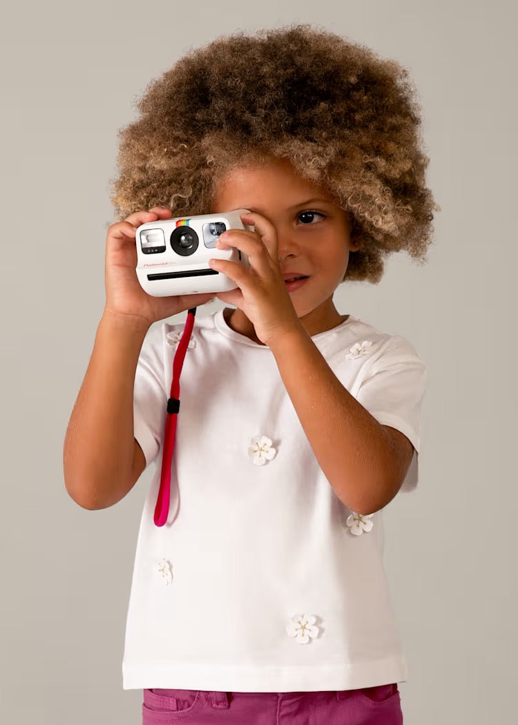 T-skjorte Embriodered Flowers White