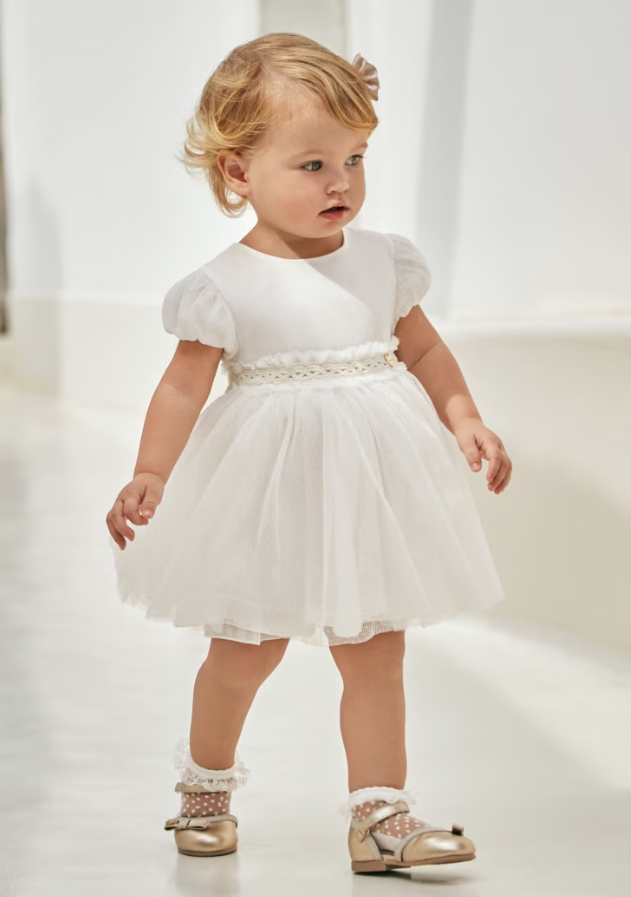 Kjole tulle Pleated dots Off-white