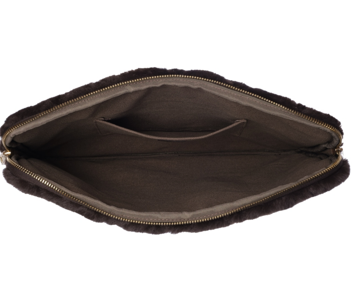 Faux Fur Quilted Mac Chocolate Brown