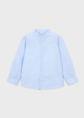 Skjorte Linen Mandarin Collar Sky Blue