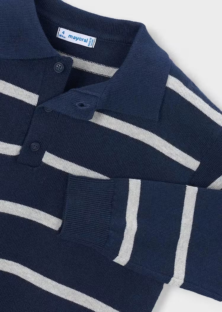 Genser Polo Knit Striped Blue