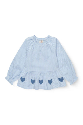 Bluse Seersucker Embroidery Sky Blue/Cream Stripe
