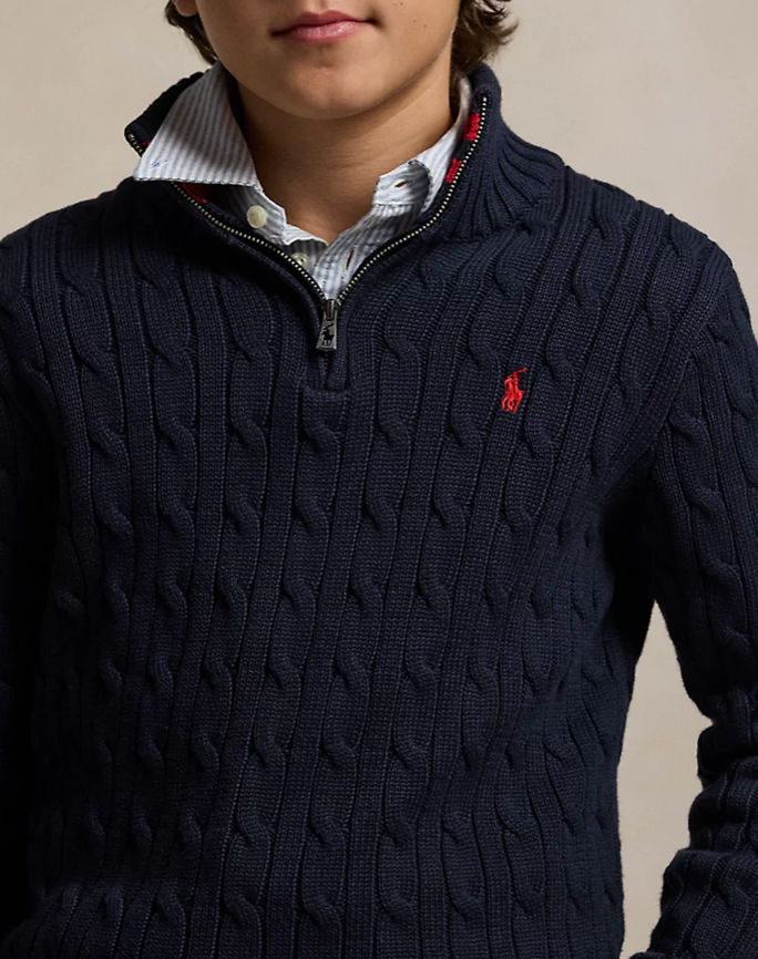 Genser Halfzip Cabel-Knit RL Navy