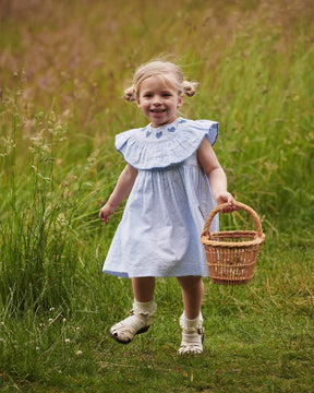 Kjole Seersucker Dress Heart Sky Blue w. Cream Stripe/Ocean Blue