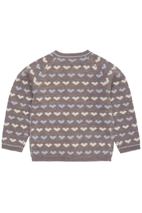 Cardigan Merino Heart Natural Mel/Dusty Blue Comb