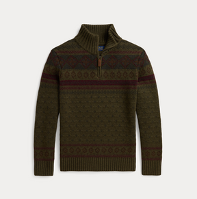 Genser Half Zip Fair Isle Olive Multi