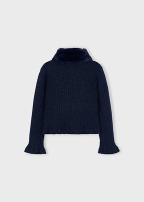 Cardigan Faux Fur Collar Navy