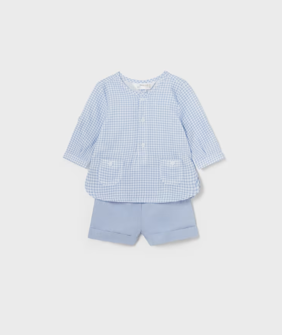 Sett shorts & skjorte gingham print Blue